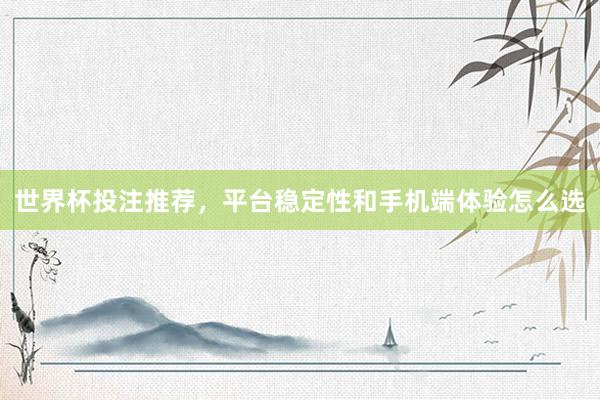 世界杯投注推荐，平台稳定性和手机端体验怎么选